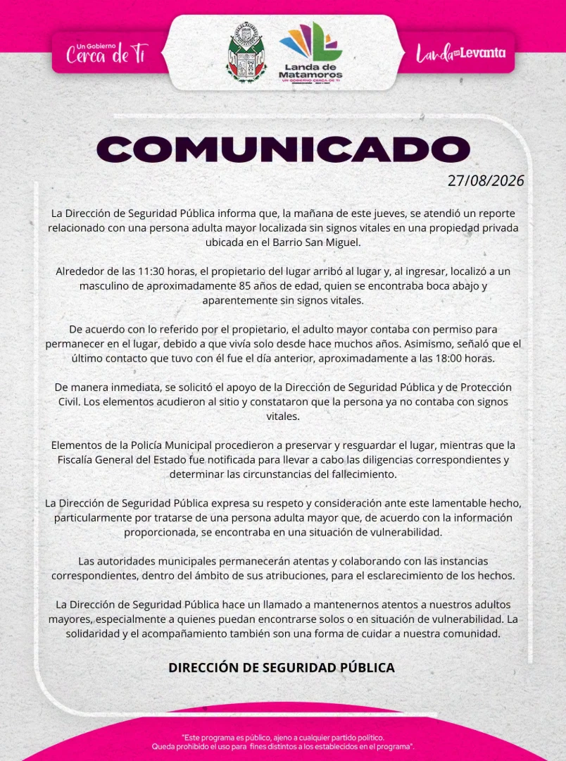 Localizan sin vida a adulto mayor en Landa de Matamoros